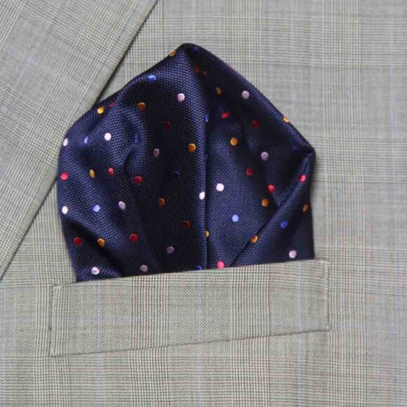 Gascoigne Navy Blue Polka Dot Pocket Square Men's - Picture 1 of 1